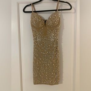 Windsor Nude Pearl and Rhinestone Mini Dress